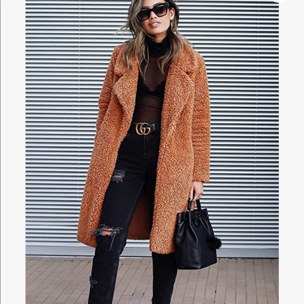 Teddy bear brown oversized fleece coat